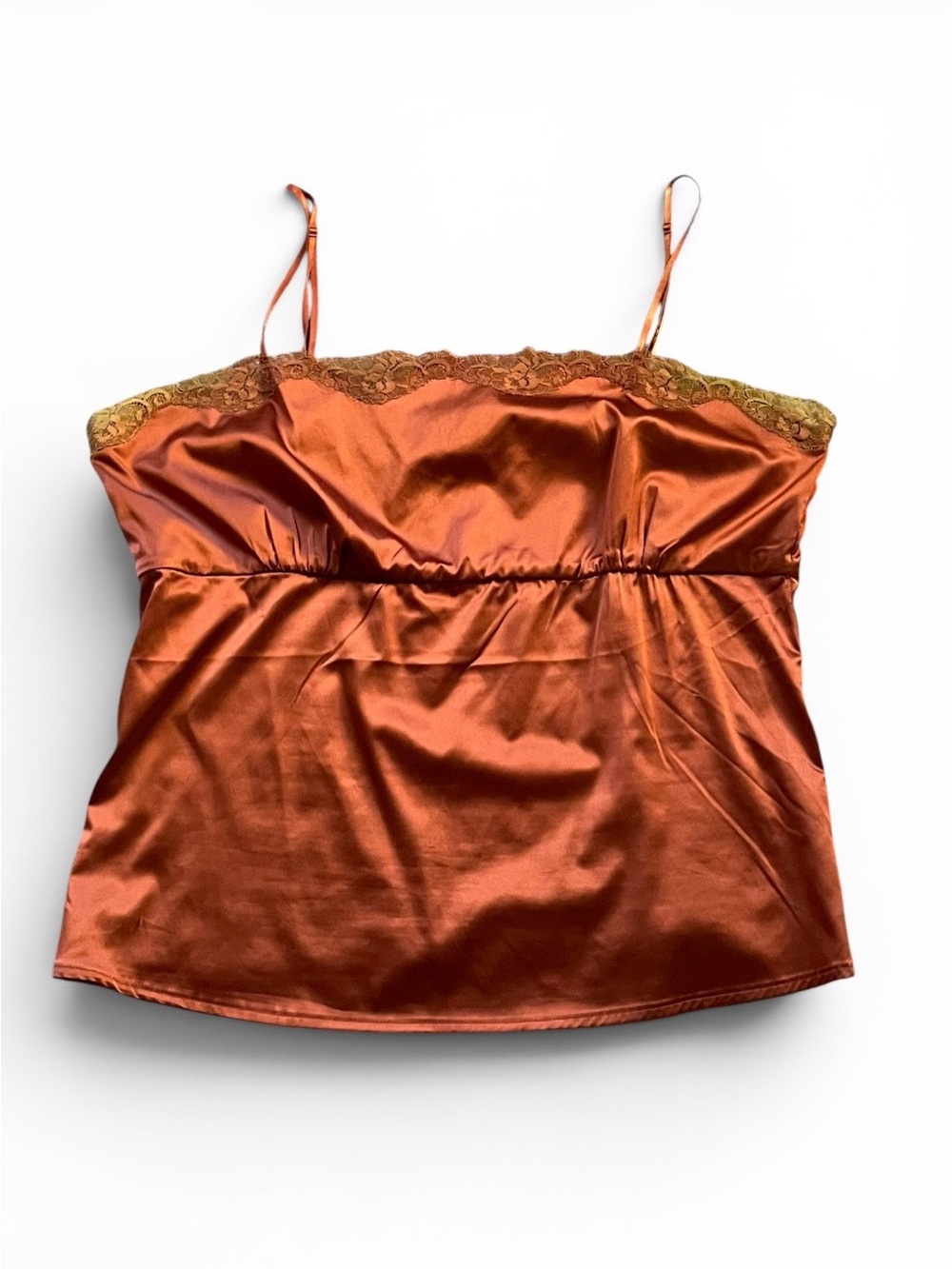 Vintage Copper Satin Lace Trim Camisole - Y2K Fairycore-Size XL-